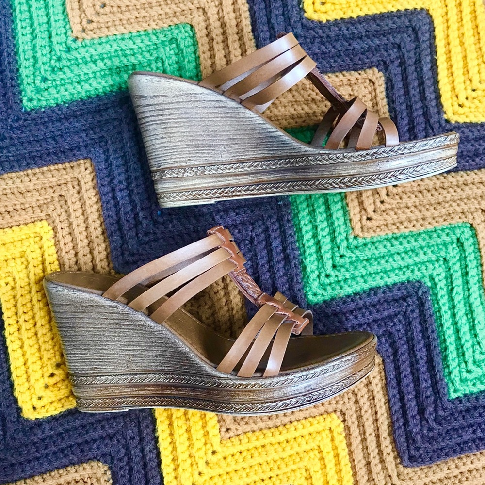 Strappy Italian Wedge Sandals Size 8.5